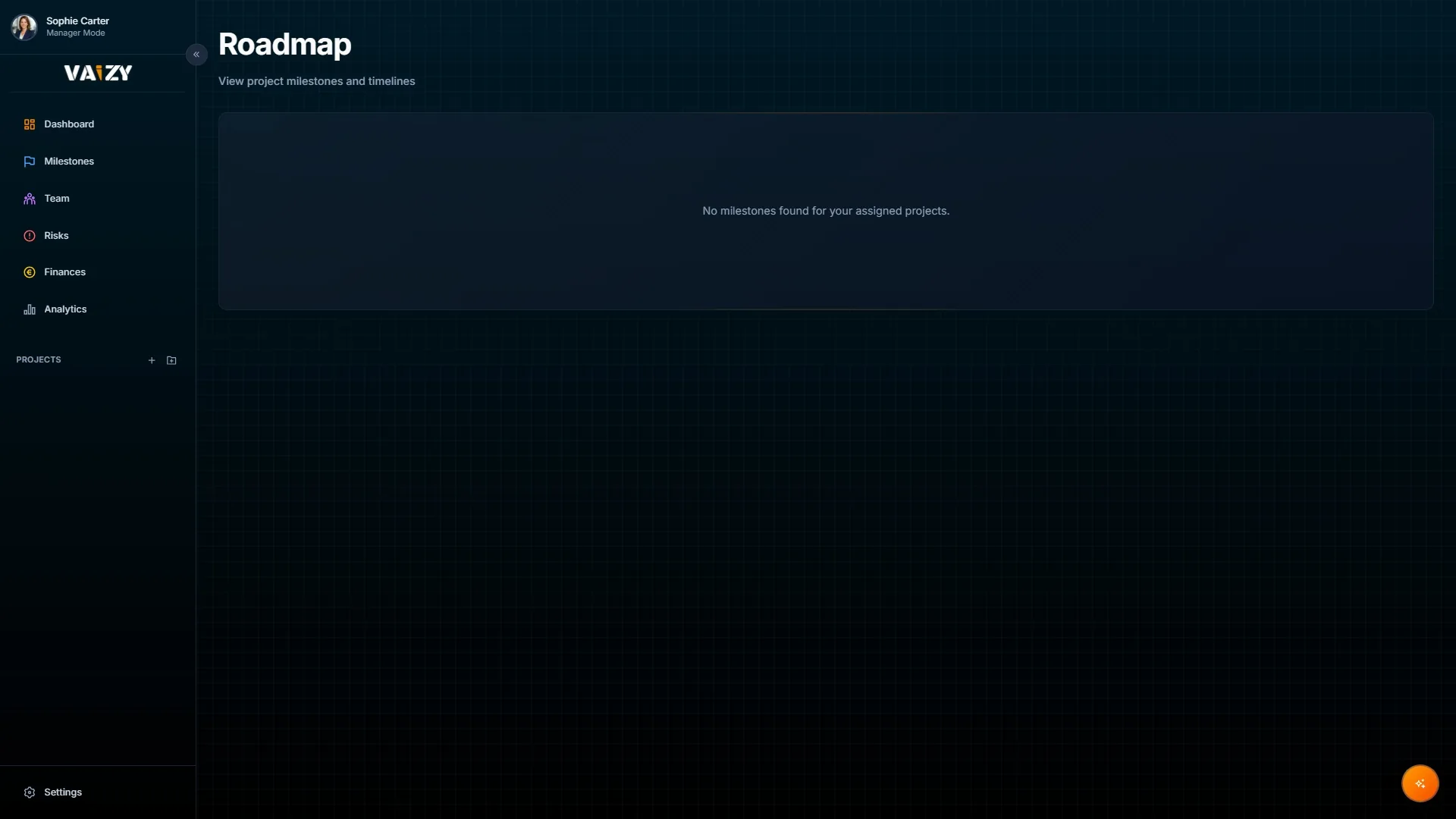 Vaizy Member Mode roadmap view showing personal milestones and assignments.